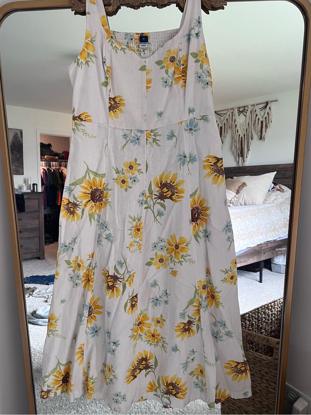 Old Navy White Maxi Dress with Yellow Sunflower Print